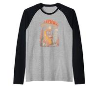 Retro Skeleton Holding a Game Controller Under a Mushroom Raglan Baseball Tee