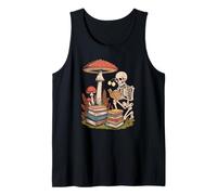 Retro Skeleton Reading A Book Beneath Woodland Mushrooms Tank Top