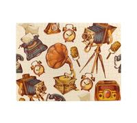 Retro Sketch Clock Camera Microphone,500 Pieces Puzzles for Adults-Wooden Jigsaw Puzzle for Adults Elderly