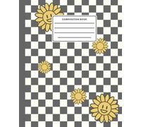 Retro Smiley Face Sunflower Checkerboard Composition Book: Y2K Aesthetic Grid Journal: Cute Grey and Yellow Floral Notebook for Teen Girls, College ... | 120 College Ruled Pages, 7.5 x 9.25 in