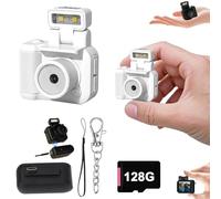 Retro Snap Camera,Mini Nostalgic Vintage View Camera,Tiny Snaps Camera,Keychain Digital Photo Camera,Llavero Mini CáMara Retro,1080p Hd with Led Flash Light (White 128G)