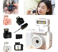 Retro snap Mini Camera, Tiny Nostalgic Camera, Miniretroflex Nostalgic Camera, Mini Vintage Camera, Mini Vintage Keychain Camera, 1080P Hd Mini Camera with LED Flash Light. (Camera+32G Card,White)