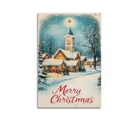 Retro Snowy Town Christmas Decorations, Cozy Wooden Cabin Snow Scene Posters, Christmas Gifts 12x18inch(30x45cm)
