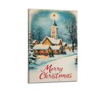 Retro Snowy Town Christmas Decorations, Cozy Wooden Cabin Snow Scene Posters, Christmas Gifts 12x18inch(30x45cm)