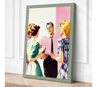 Retro Social Gathering Canvas Wall Art Print 18x12 Inch (46 x 30 cm)