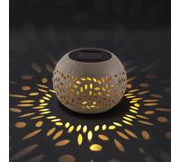 Retro Solar Table Light - Antique Lantern Style, Rustic Outdoor Fixture, LED Flame Design | Hollow Metal Lantern Pattern Construction, Solar Powered Ambient Glow Illumination Patio, Garden, Porch, Pat