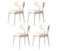 Retro Solid Wood Dining Chair Set of 4Curved Backrest Breathable Leather WearResistantIdeal for Kitchen & Living Room (White)