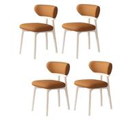 Retro Solid Wood Dining Chairs Set of 4 - Curved Backrest, Breathable Leather, Wear-Resistant, Stylish for Kitchen & Living Room - White & Orange