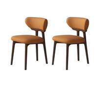 Retro Solid Wood Dining Chairs with Backrest, Curved Design, Wear-Resistant Leather, Breathable Upholstery, Perfect for Kitchen & Living Room, Set of 2 (Dark Walnut & Orange)