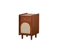 Retro Solid Wood Rattan Side Table for Bedroom 30x41x53cm Mini Cherry Nightstand Ultra-Narrow Storage Cabinet Essential Accent Furniture for Small Spaces