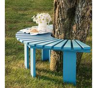 Retro Solid Wood Semi-Circular Park Bench Outdoor Patio Wrap-Around Chair Hexagonal Support 500 lbs Load Capacity Drainage Design Blue Garden Furniture