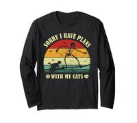 Retro Sorry I Have Plans with My Cats Skeleton Halloween Cat Long Sleeve T-Shirt