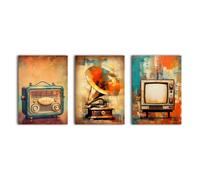 Retro Sound and Vision 3 Panel Canvas Wall Art. simpa Multi One Size