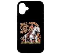 Retro Southern Sunset Cowgirl Wild Flowers - Wild Horses Case for iPhone 16 Plus