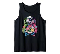 Retro Space Astronaut Reading Colorful Galaxy Literature Tank Top