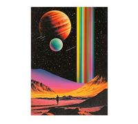 Retro Space Beams Poster, Vintage Surreal Photography Wall Art, Space Art Prints, Astronaut, Sci-fi Bedroom Decor, A4 (Print Only) - 29.7x21cm