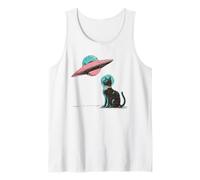 Retro Space Cat Astronaut UFO Sci Fi Kitty Tank Top