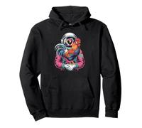 Retro Space Farmer Holding A Vibrant Backyard Chicken Pullover Hoodie