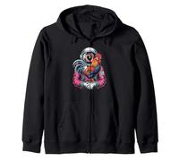 Retro Space Farmer Holding A Vibrant Backyard Chicken Zip Hoodie