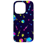 Retro Space Pattern Planets Stars Comets 80s Design Case for iPhone 14 Pro