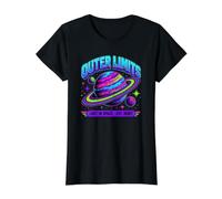 Retro Space Planet Rings Galaxy Astronomy Graphic Tee Value Graphic T-Shirt, Women, Black, L