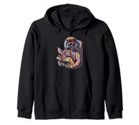 Retro space reader discovering a colorful galaxy library Zip Hoodie