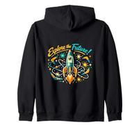 Retro Space Rocket Exploration Vintage Design Zip Hoodie