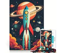 Retro Space Rocket Jigsaw Puzzles 1000 Piece for Teenagers Strong Logic Toy Mental Relax Clear Edge Stylish Gift (38x52cm)