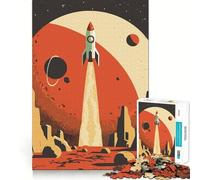 Retro Space Rocket Poster 1000 Pieces Jigsaw Puzzles for Teenagers Logic Train Toy Quiet Fun Smooth Cut Lovely Gift (50x75cm)