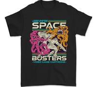 Retro Space Video Game Arcade Alien Mens T-Shirt 100% Cotton Black 5XL