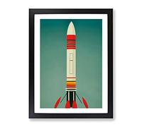 Retro Spaceship Rocket No.1 Framed Print | A3 Black Framed Wall Art | Ready to Hang | Retro Nature Picture | Living Room Bedroom Lounge Office