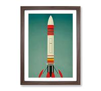 Retro Spaceship Rocket No.1 Framed Print | A3 Walnut Framed Wall Art | Ready to Hang | Retro Nature Picture | Living Room Bedroom Lounge Office