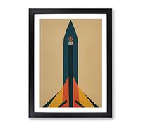 Retro Spaceship Rocket No.2 Framed Print | A4 Black Framed Wall Art | Ready to Hang | Retro Nature Picture | Living Room Bedroom Lounge Office
