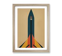 Retro Spaceship Rocket No.2 Framed Print | A4 Oak Framed Wall Art | Ready to Hang | Retro Nature Picture | Living Room Bedroom Lounge Office