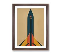 Retro Spaceship Rocket No.2 Framed Print | A4 Walnut Framed Wall Art | Ready to Hang | Retro Nature Picture | Living Room Bedroom Lounge Office