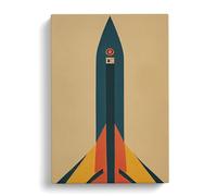 Retro Spaceship Rocket No.2 Peach Canvas Print | Gallery Wrapped 30mm Frame Wall Art | 30x20 inches | Ready to Hang | Retro Still Life Picture | Living Room Bedroom Lounge Office