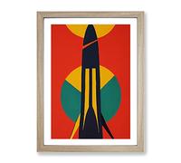 Retro Spaceship Rocket No.3 Framed Print | A2 Oak Framed Wall Art | Ready to Hang | Retro Nature Picture | Living Room Bedroom Lounge Office