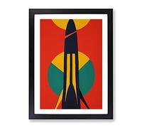 Retro Spaceship Rocket No.3 Framed Print | A4 Black Framed Wall Art | Ready to Hang | Retro Nature Picture | Living Room Bedroom Lounge Office