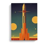 Retro Spaceship Rocket No.4 Canvas Print | Gallery Wrapped 30mm Frame Wall Art | 30x20 inches | Ready to Hang | Retro Picture | Living Room Bedroom Lounge Office