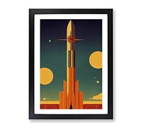 Retro Spaceship Rocket No.4 Framed Print | A2 Black Framed Wall Art | Ready to Hang | Retro Nature Picture | Living Room Bedroom Lounge Office