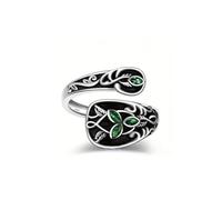 Retro Spoon Designs Adjustable Leaves Rings Green Stone Jewelry Nature Inspired Adjustable Vintage Gift Jewelry for Her Green Stone