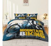 Retro Sport Duvet Cover 260 x 220 cm Soft Brushed Microfibre Bicycles Letters Geometry Bedding Set with 2 Pillowcases Easy Care Quilt Cover with Zip & Ties for Bedroom
