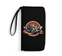 Retro Sports Car Wristlet Wallets for Men Women Leather Long Wallet Credit Card Clutch with Cord