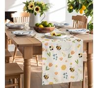 Retro Spring Flowers Bees Table Runner 120 Inches Long, Farm Floral Art on Linen Washable Table Runners Heat-Insulation Kitchen Dining Table Decorations for Home Party Decor 13x120in
