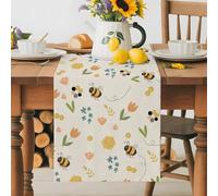 Retro Spring Flowers Bees Table Runner 72 Inches Long, Farm Floral Art on Linen Washable Table Runners Heat-Insulation Kitchen Dining Table Decorations for Home Party Decor 13x72in