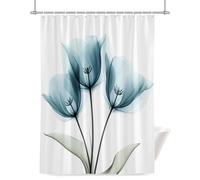 Retro Spring Shower Curtain for Bathroom, Teal Tulip Flower Leaf Floral Waterproof Cloth Fabric Bathroom Accessories Set with 12 Rust Proof Plastic Hooks, 72” x 78”