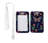 Retro Spring Summer Flowers Card Holder with White Lanyard, Vertical Badge Holders, Vertical Name Badges Protector for School, ID Cards Protector for Work, Nurse Essentials Work Nurse Accessories