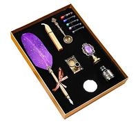 Retro Sprinkle Gold Feather Pen Retro Quill Pen Set Quill Feather Calligraphy Writing Wax Seal Stamp Kits Set Including Sacs/Wax Seal Stick Stamp/Copper Spoon/Pen Base Holder Great
