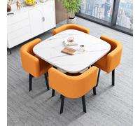 Retro Square Dining Table Set with 4 Chairs - 80cm Coffee Table for Leisure Office Kitchen Dining Room - Stylish Combined Furniture for Modern Spaces