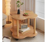 Retro Square Side Table Bedside Table Sofa Table with 2 Tier Storage Lockable Caster Wheels Space Saving for Living Room Bedroom Home B,50 * 50 * 48cm